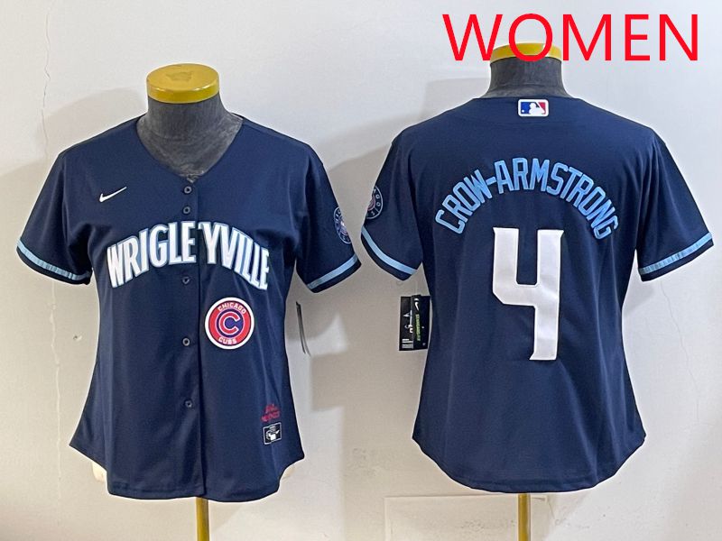 Women 2025 Chicago Cubs #4 Crow-Armstrong Blue City Edition Nike MLB Jersey style 7->women mlb jersey->Women Jersey